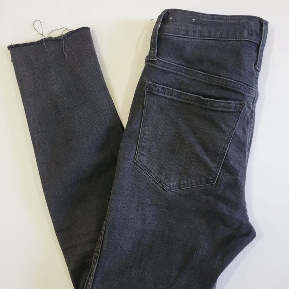 Madewell 10" High Rise Skinny Ankle Button Front Raw Hem Jean, Faded Black Grey - Picture 10 of 11